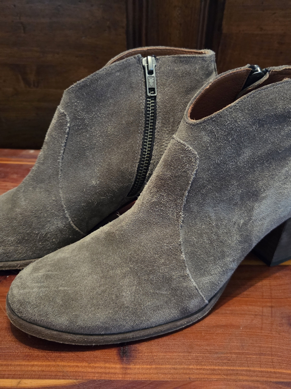 Frye Taupe Suede Ankle Booties with Side Zip